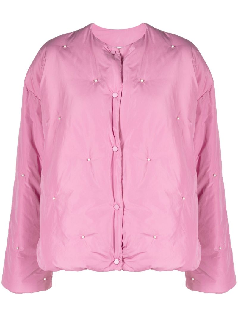 Pink Faux Pearl-embellished Puffer Jacket