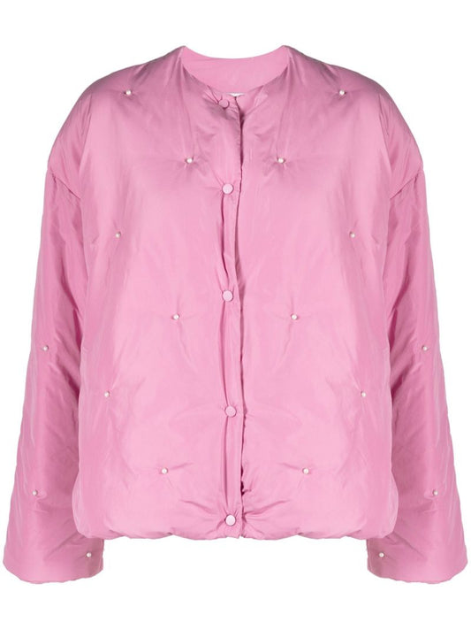 Pink Faux Pearl-embellished Puffer Jacket