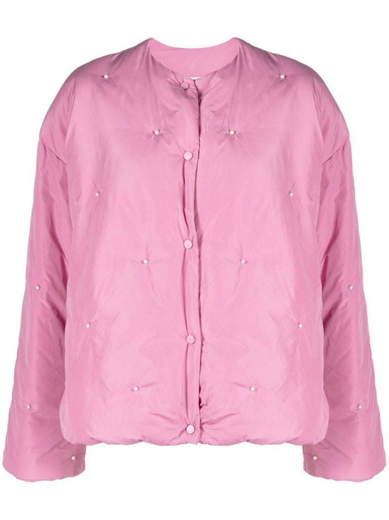 Pink Faux Pearl-embellished Puffer Jacket