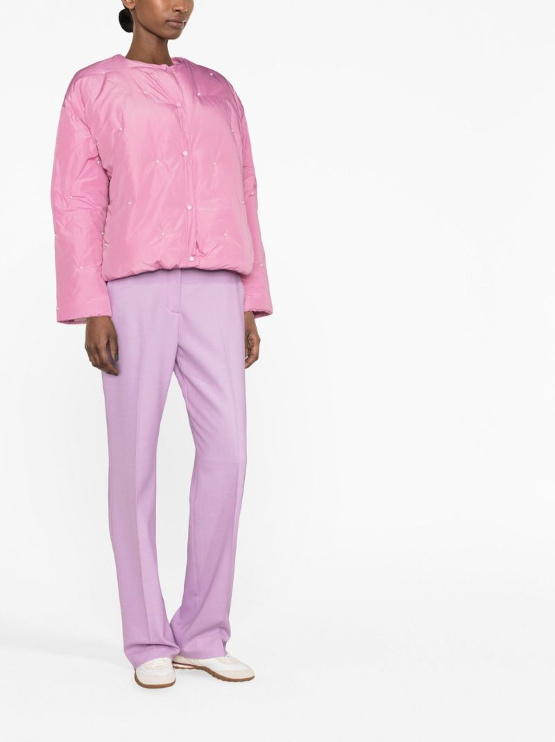 Pink Faux Pearl-embellished Puffer Jacket