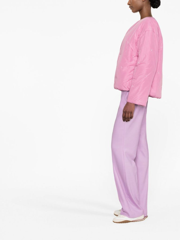Pink Faux Pearl-embellished Puffer Jacket