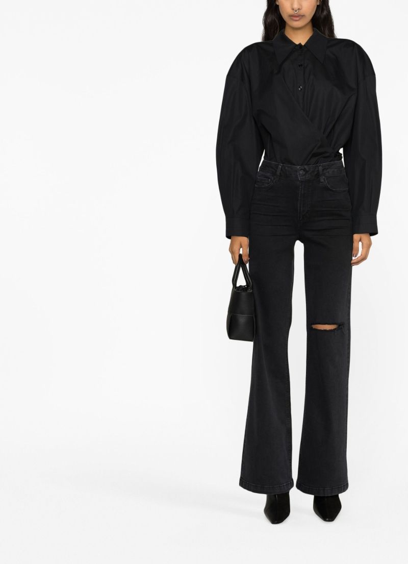 Black High-rise Distressed Flared Jeans