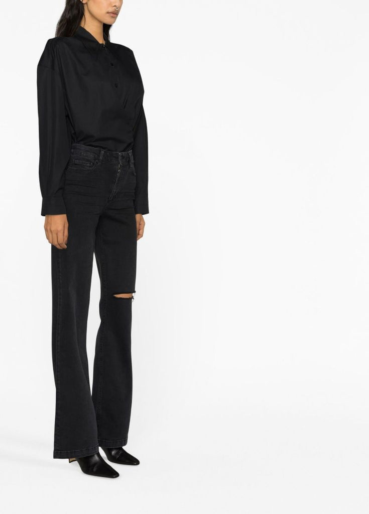 Black High-rise Distressed Flared Jeans