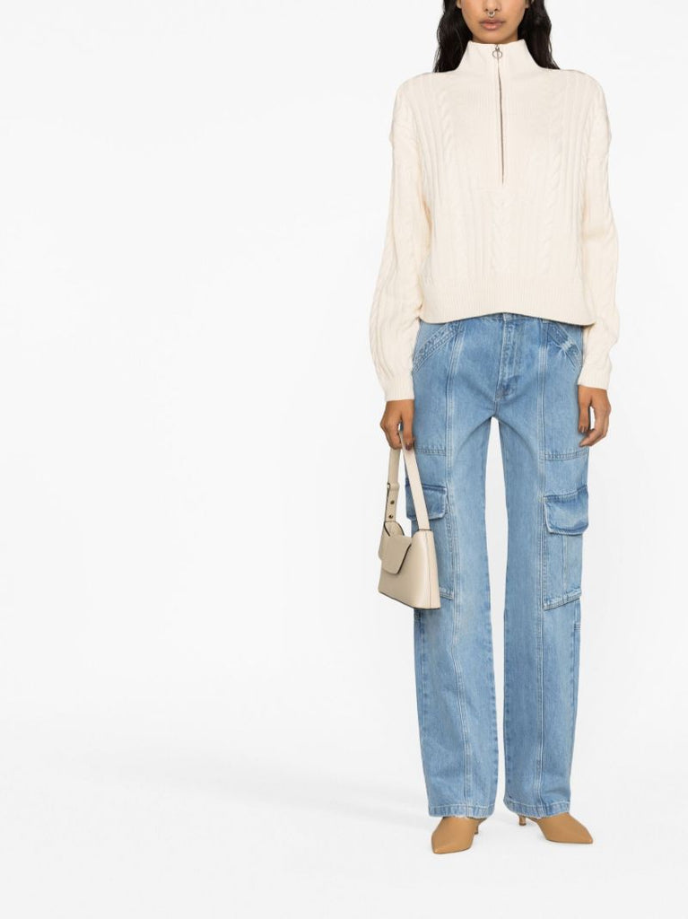 Neutral Maylene Cable-knit Sweater