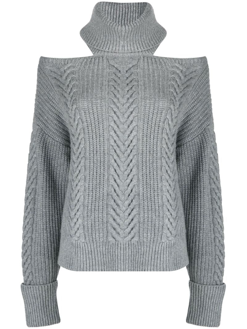 Grey Cold-shoulder Knitted Sweater