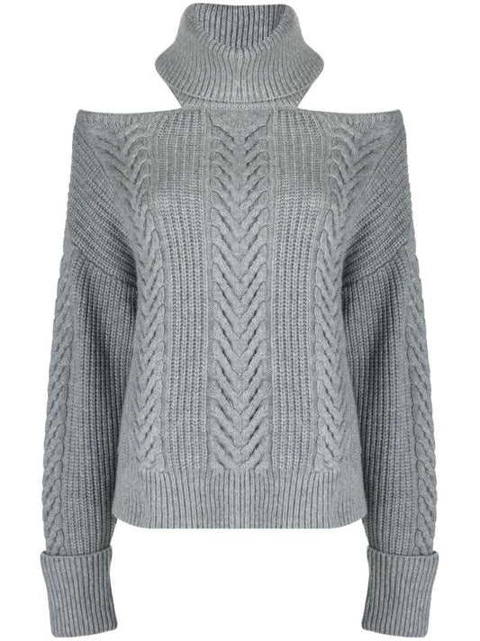 Grey Cold-shoulder Knitted Sweater