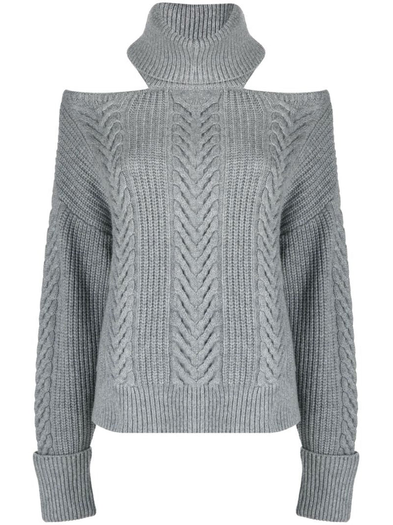 Grey Cold-shoulder Knitted Sweater