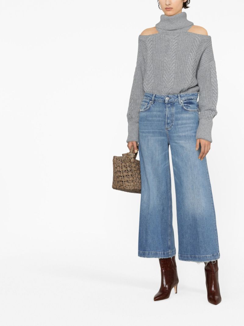 Grey Cold-shoulder Knitted Sweater