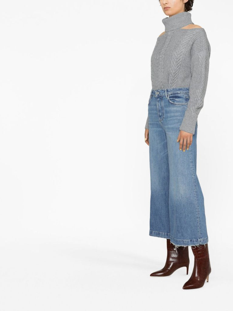Grey Cold-shoulder Knitted Sweater