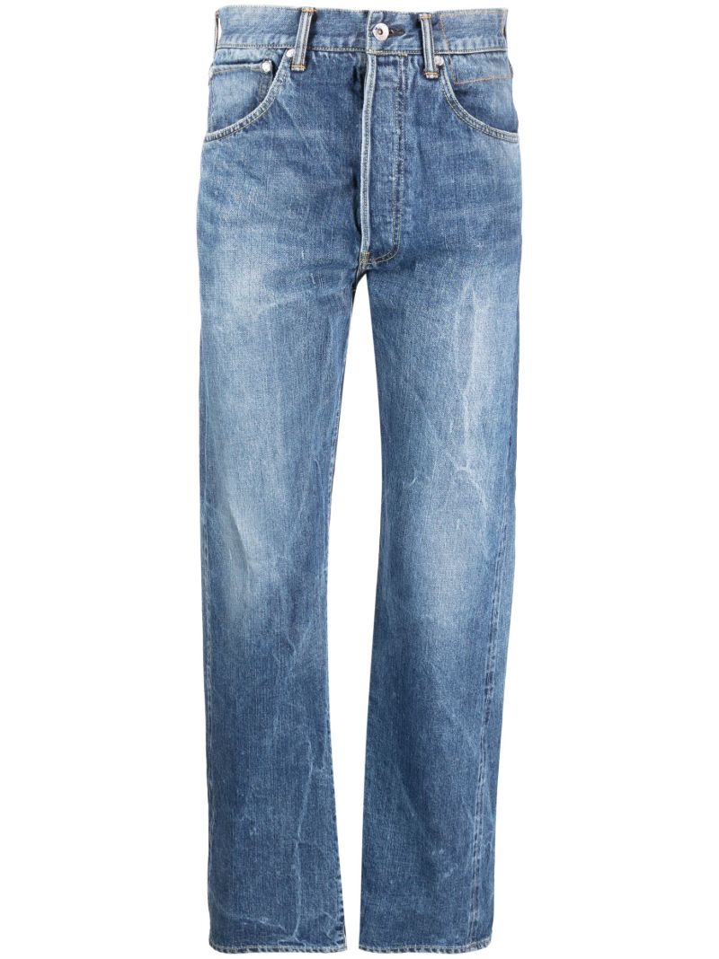 Blue Mid Rise Straight-leg Jeans
