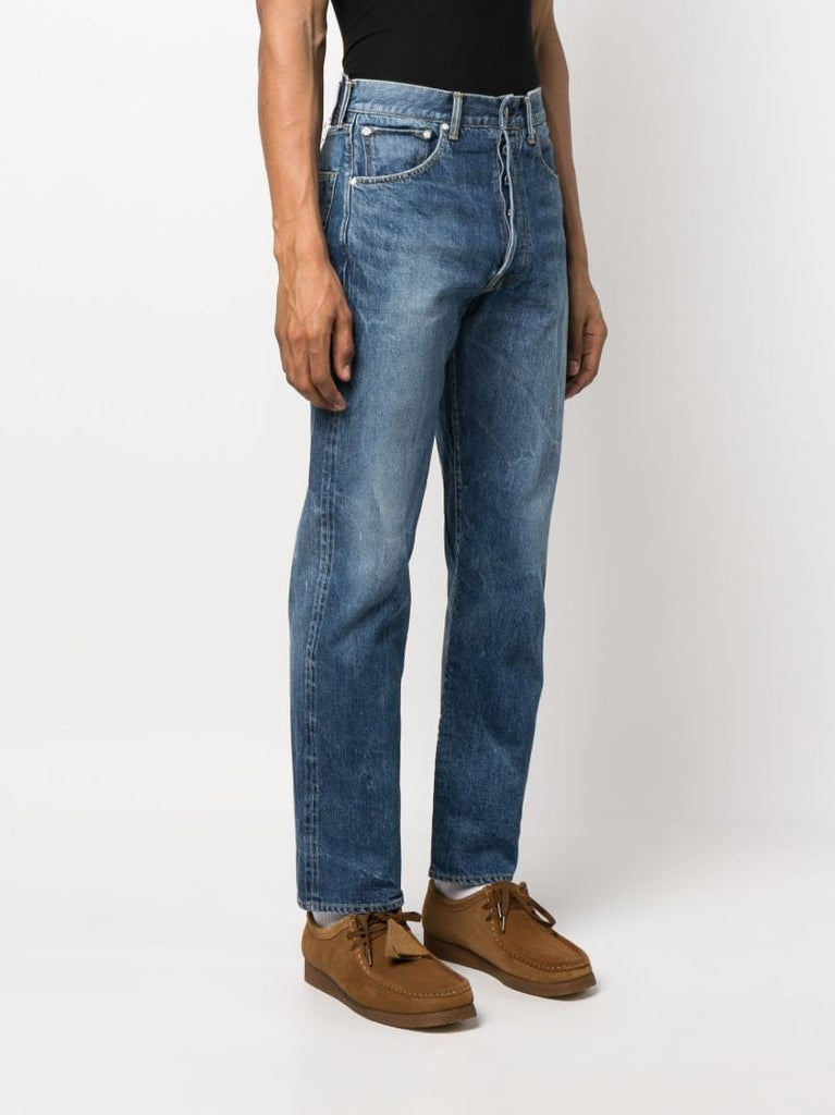 Blue Mid Rise Straight-leg Jeans