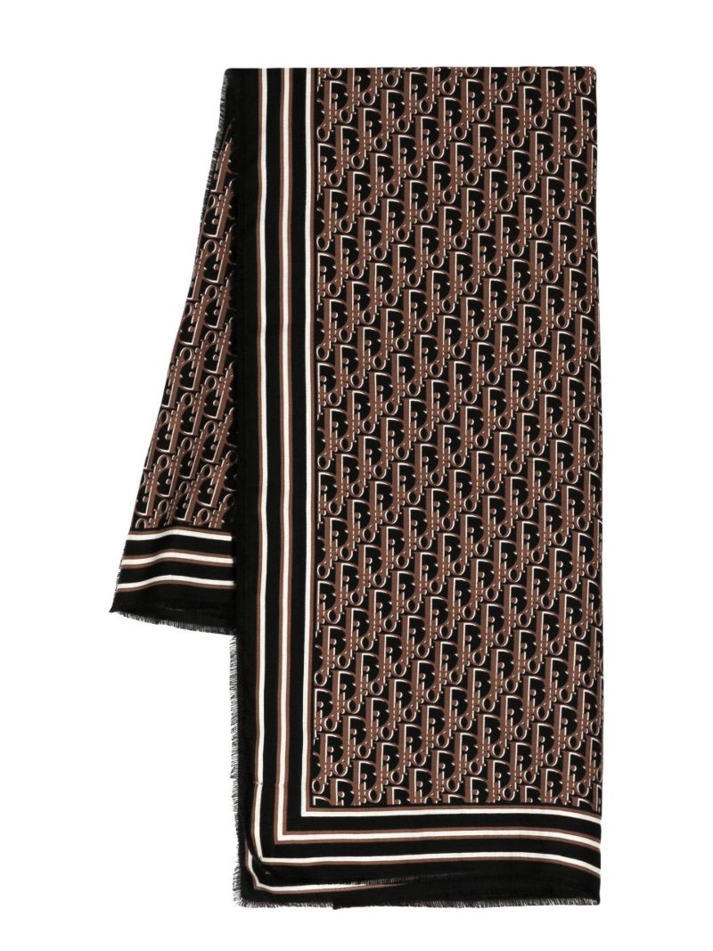 Brown Oblique Pattern Silk Wool Scarf
