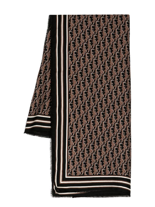 Brown Oblique Pattern Silk Wool Scarf