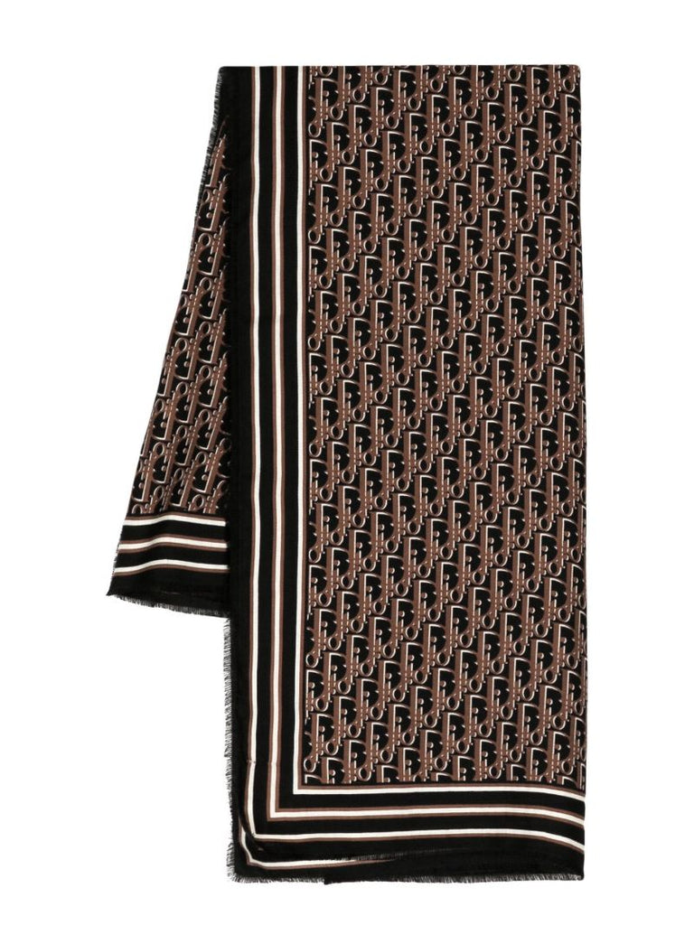 Brown Oblique Pattern Silk Wool Scarf