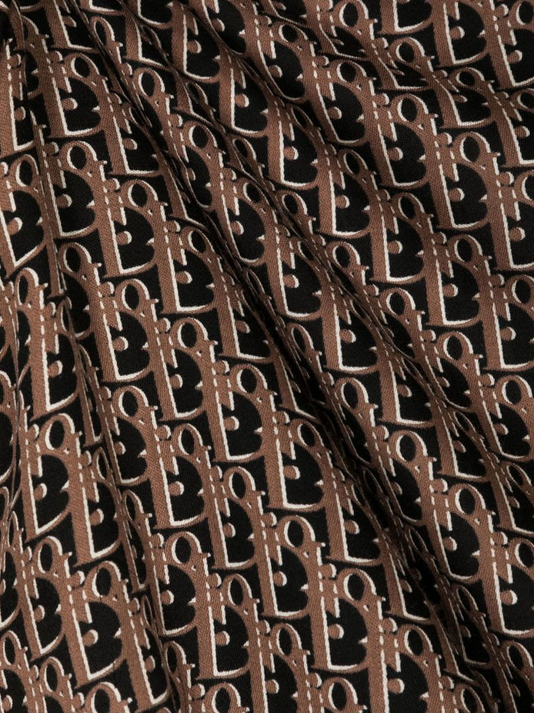 Brown Oblique Pattern Silk Wool Scarf