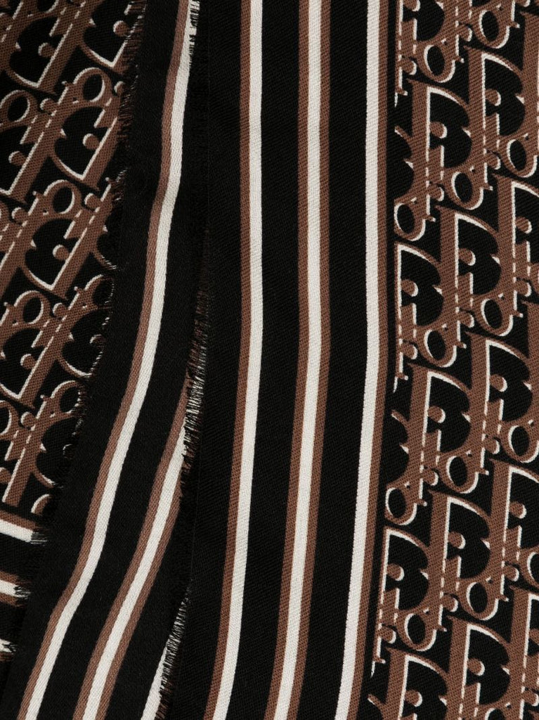 Brown Oblique Pattern Silk Wool Scarf