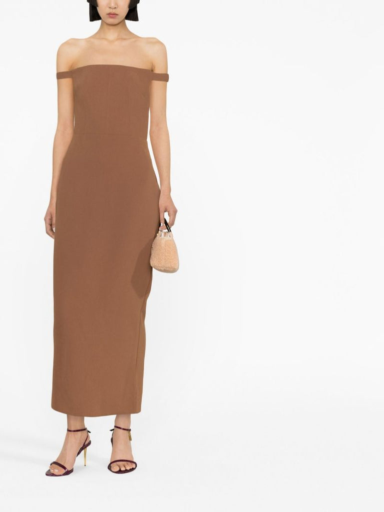 Brown Tierny Off-the-shoulder Midi Dress