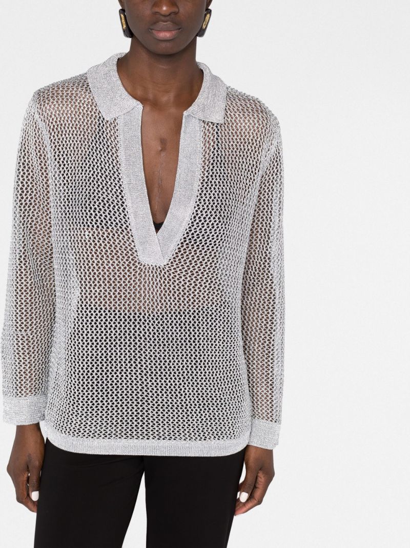 Silver Open-knit Polo Top
