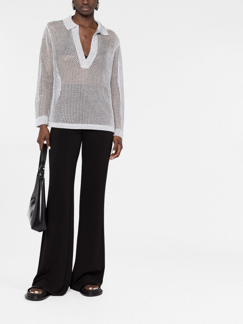 Silver Open-knit Polo Top