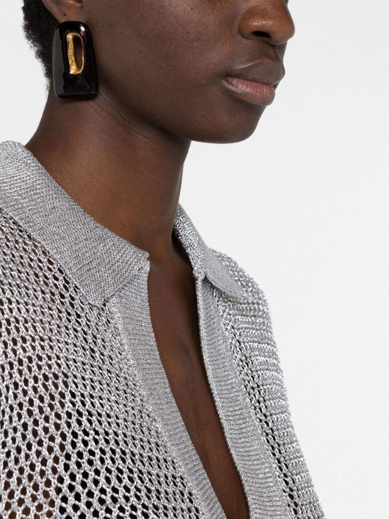 Silver Open-knit Polo Top