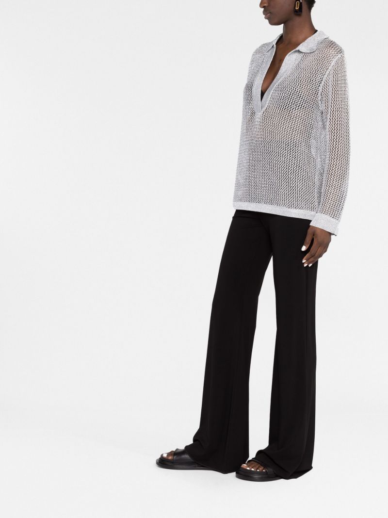 Silver Open-knit Polo Top