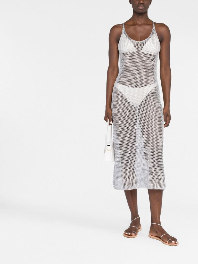 Silver Open Knit Beach Dress