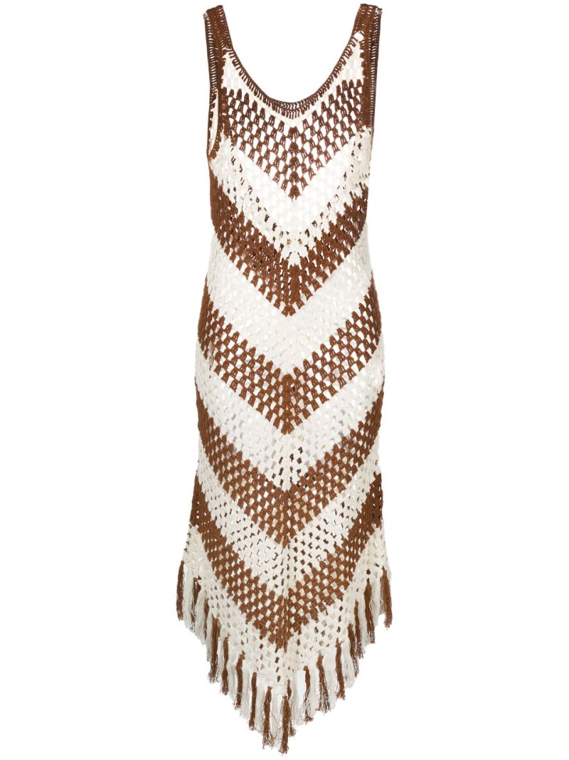 Brown Chevron Crochet Midi Dress