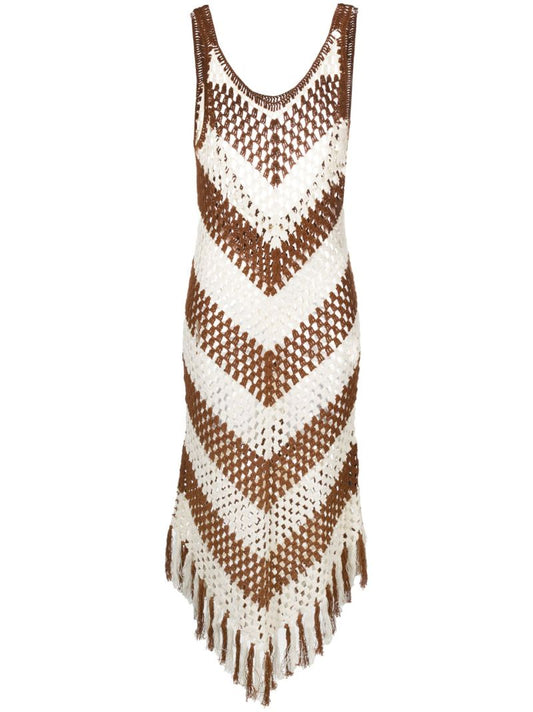 Brown Chevron Crochet Midi Dress