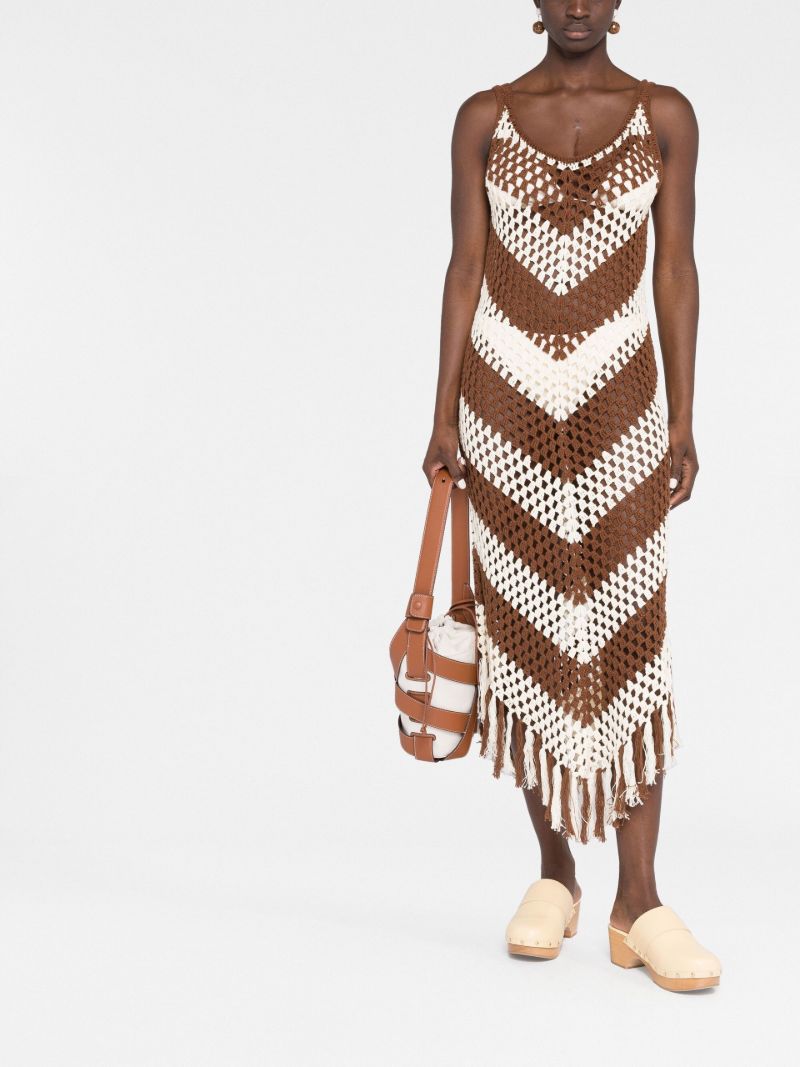 Brown Chevron Crochet Midi Dress