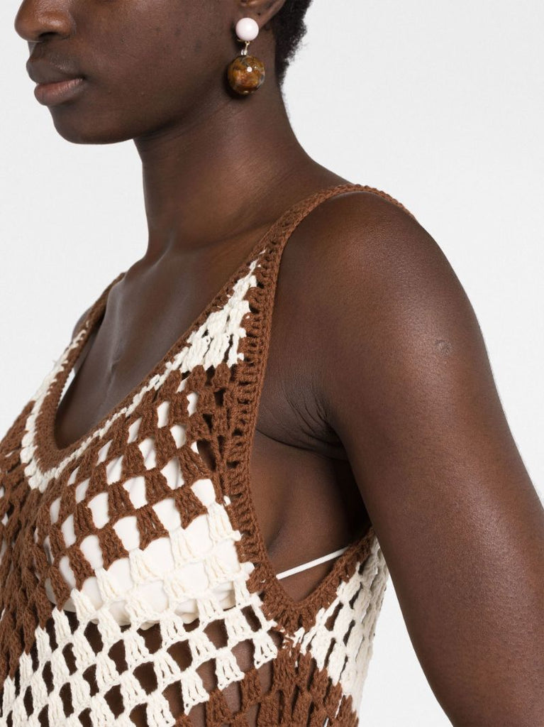 Brown Chevron Crochet Midi Dress