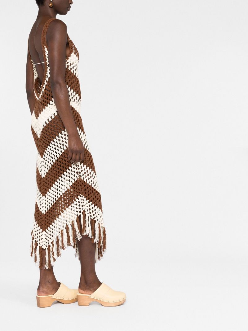 Brown Chevron Crochet Midi Dress