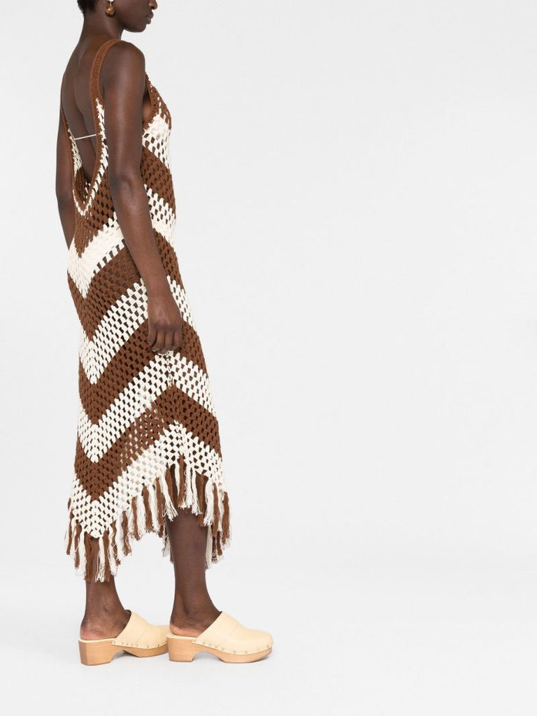 Brown Chevron Crochet Midi Dress