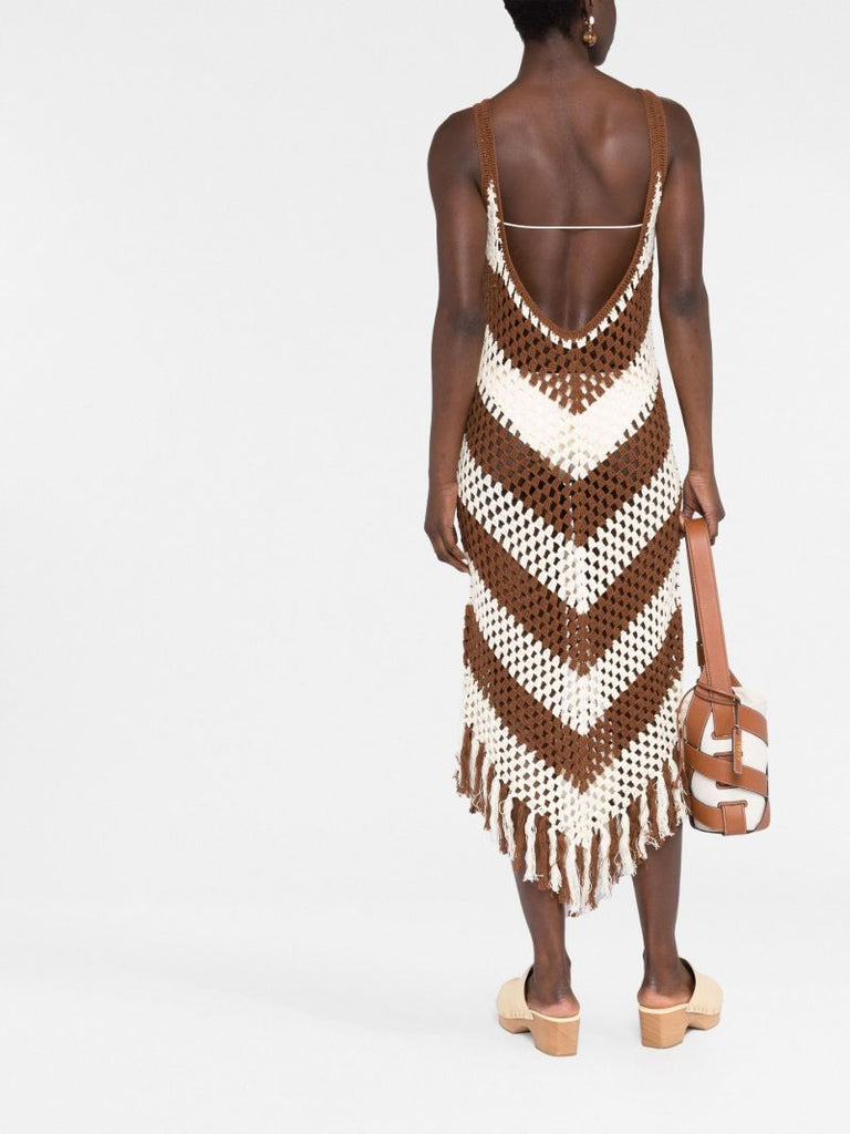 Brown Chevron Crochet Midi Dress