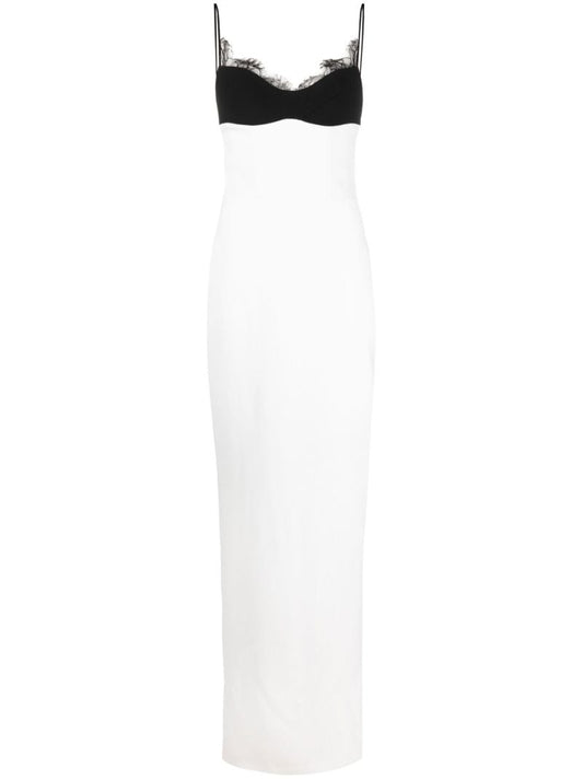 White Lace Trim Pencil Maxi Dress