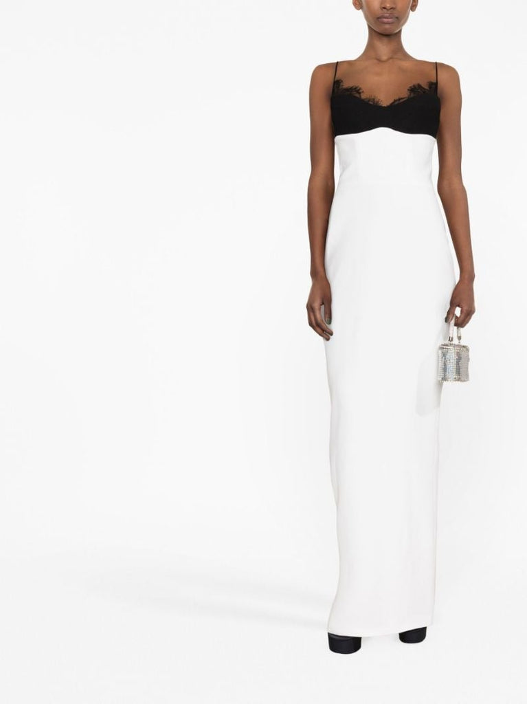 White Lace Trim Pencil Maxi Dress
