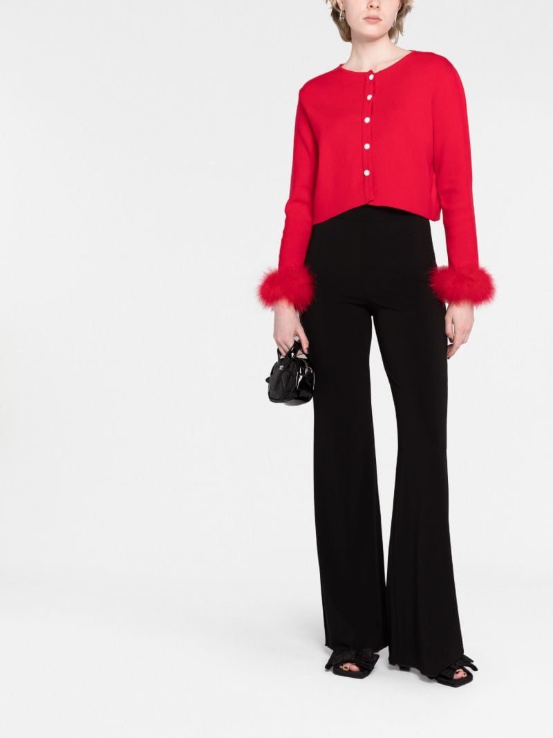 Red Feather-trim Knit Cardigan