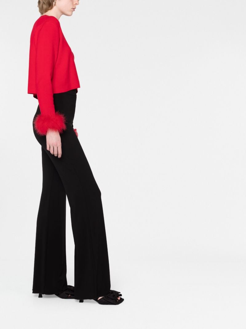 Red Feather-trim Knit Cardigan
