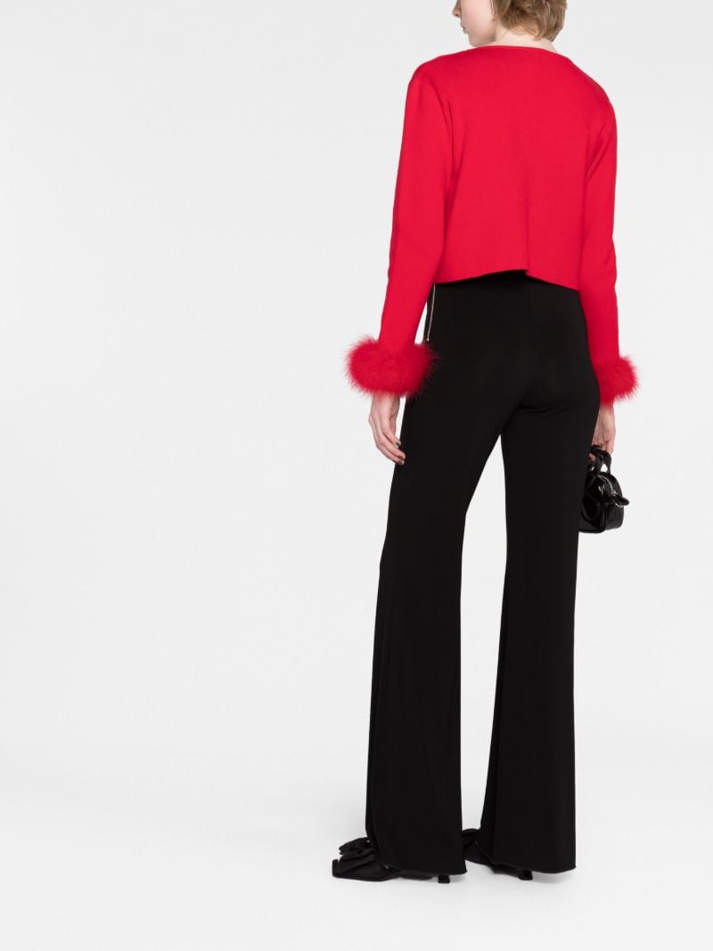 Red Feather-trim Knit Cardigan