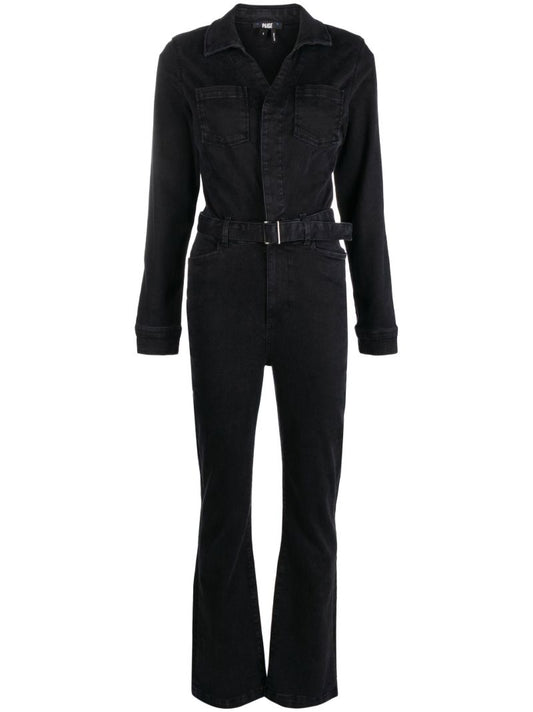 Black Belted Denim Jumpsuit