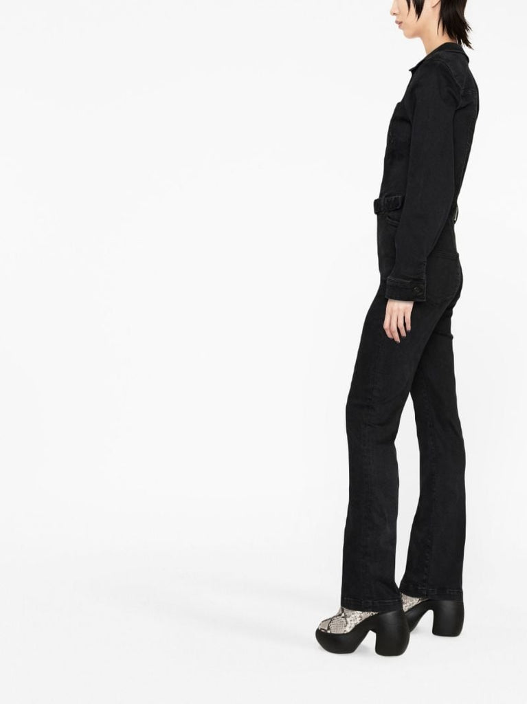 Black Belted Denim Jumpsuit