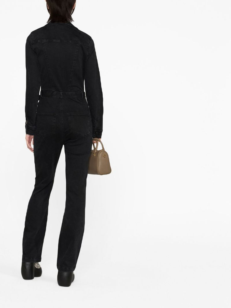 Black Belted Denim Jumpsuit