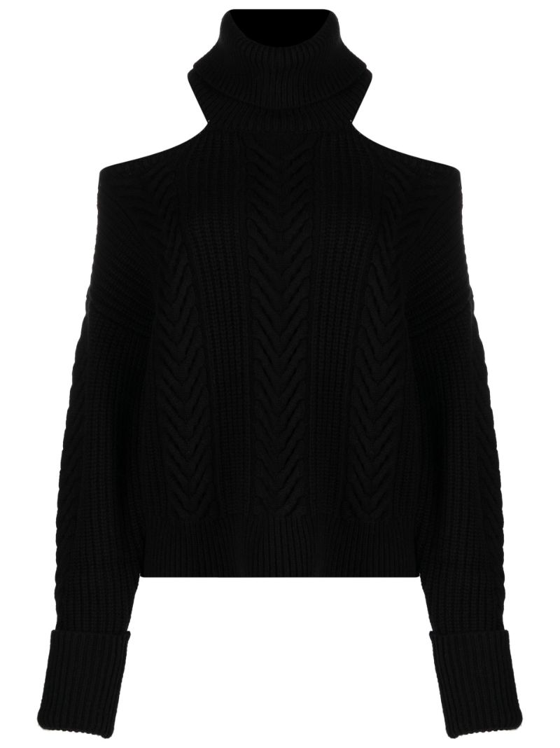 Black Cold-shoulder Knitted Sweater