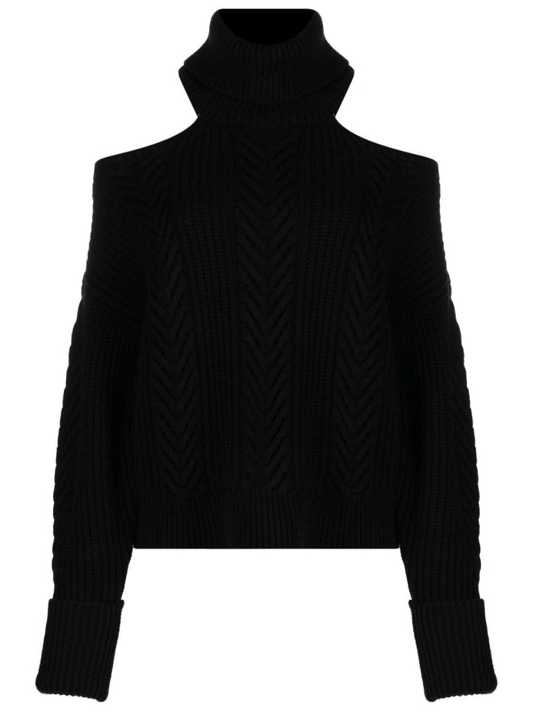 Black Cold-shoulder Knitted Sweater