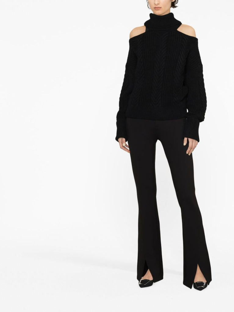 Black Cold-shoulder Knitted Sweater