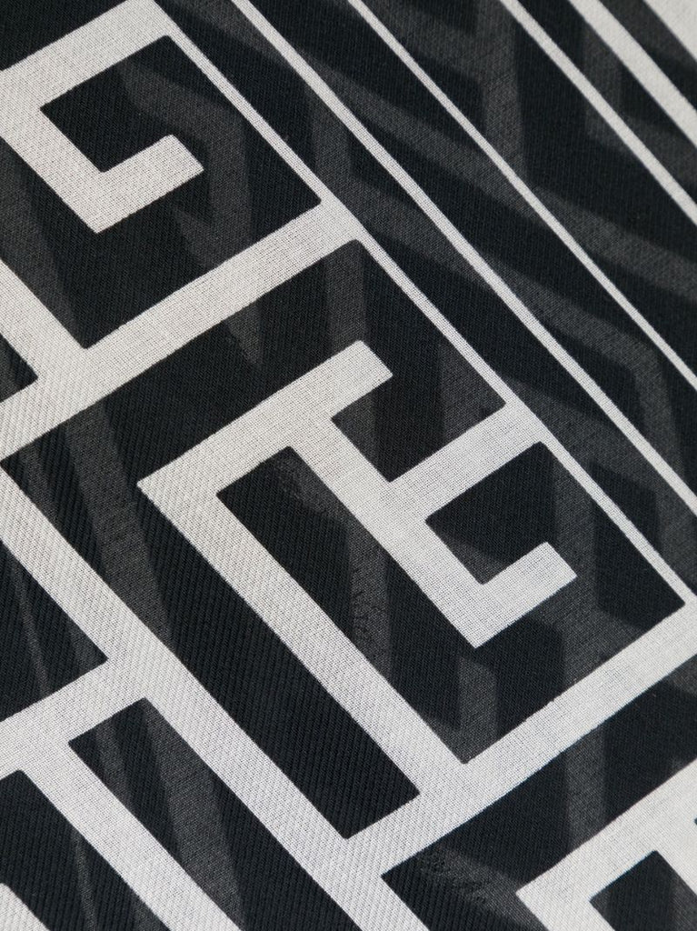 Black Monogram Print Frayed Scarf