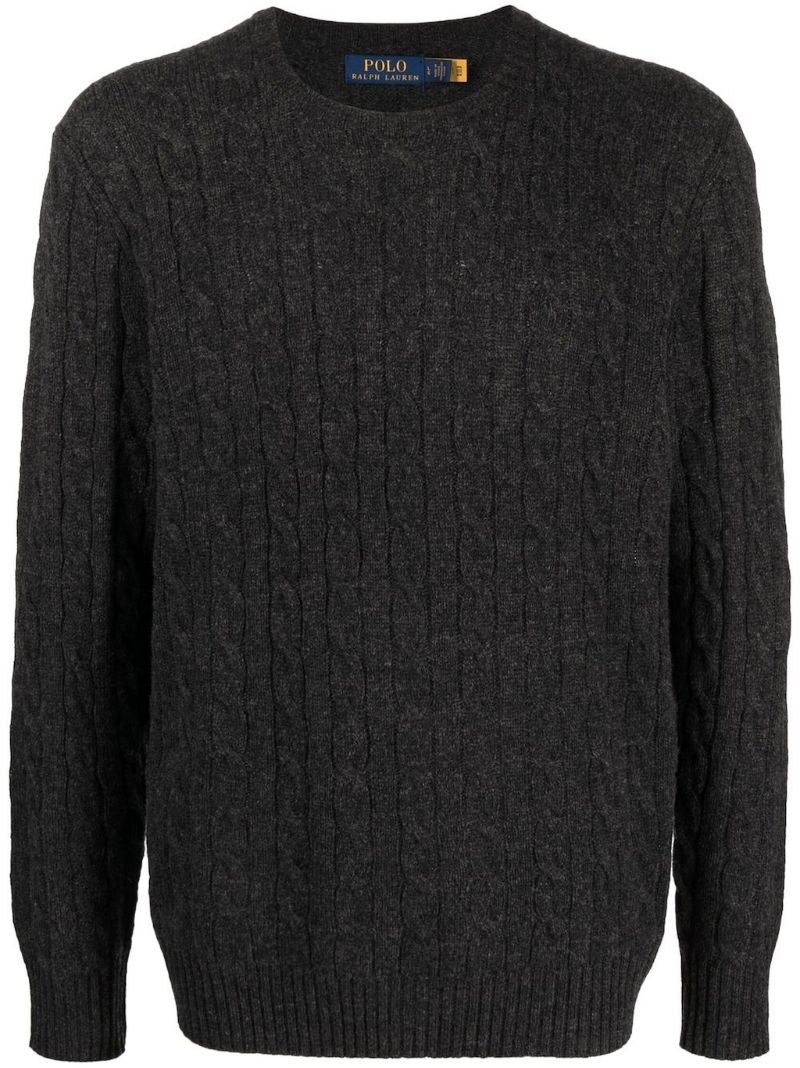 Grey Cable Knit Wool Sweater