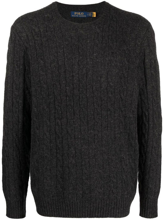 Grey Cable Knit Wool Sweater