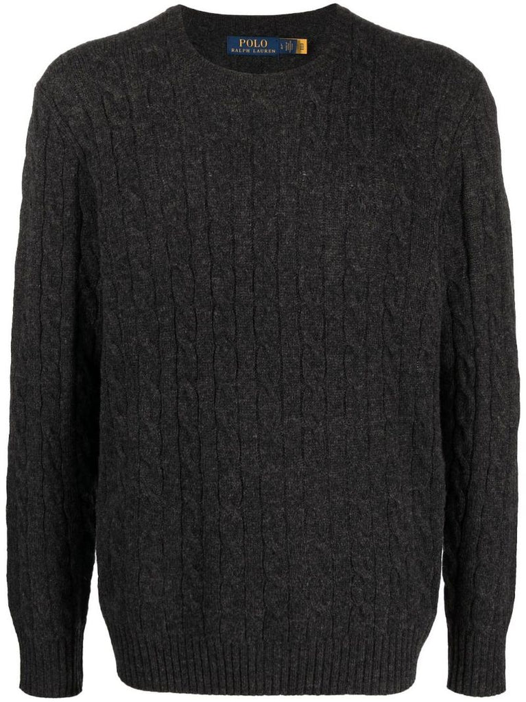 Grey Cable Knit Wool Sweater