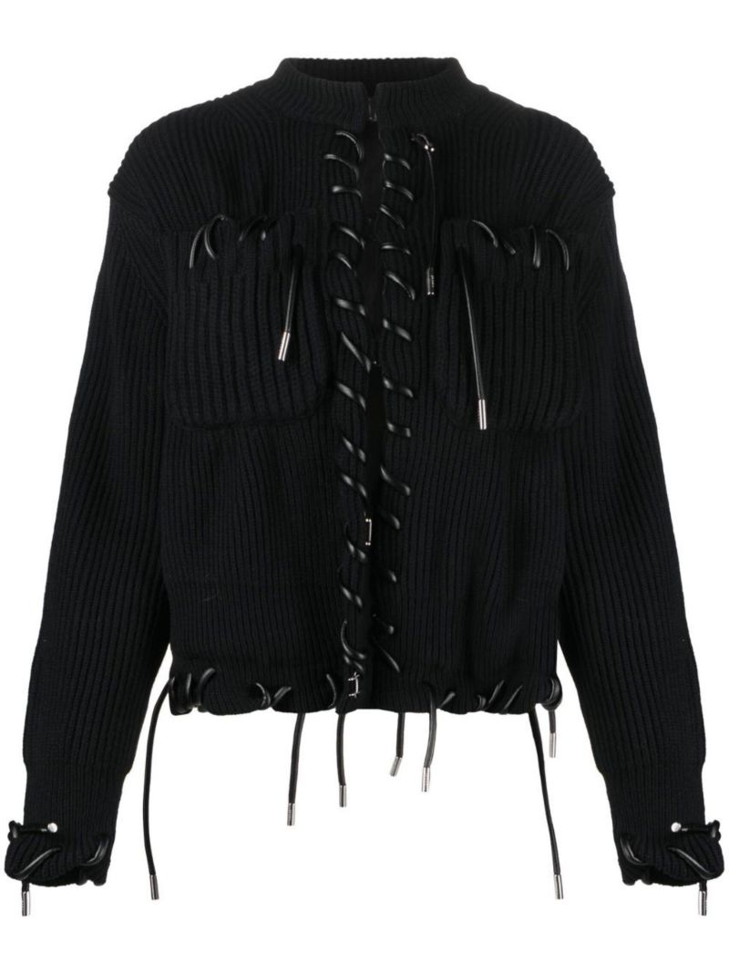 Black Lace-trim Wool Cardigan