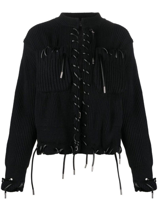 Black Lace-trim Wool Cardigan